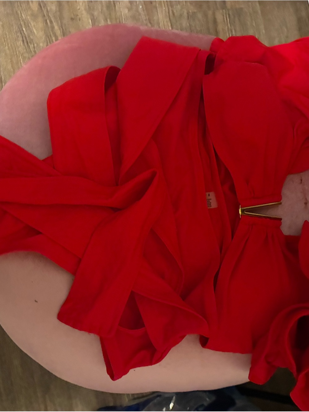 Vibrant Red Strapless Dress with Gold Accent
